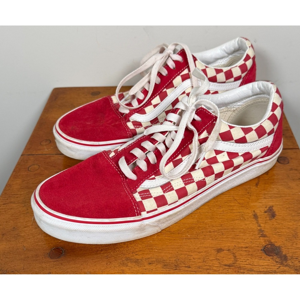Vans Old Skool Checkerboard Racing Red White Mens 11 Suede Canvas Shoe 500714